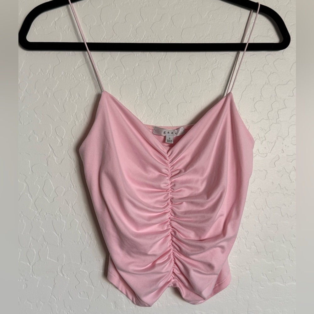 GAZE Pink Ruched Women's Crop Tank - Small